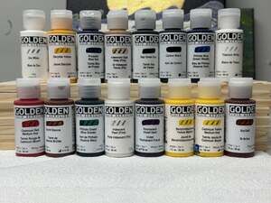 LOT OF 16 Golden Fluid Acrylics 1 fl. oz. /30 ml Paint Sealed No Duplicates
